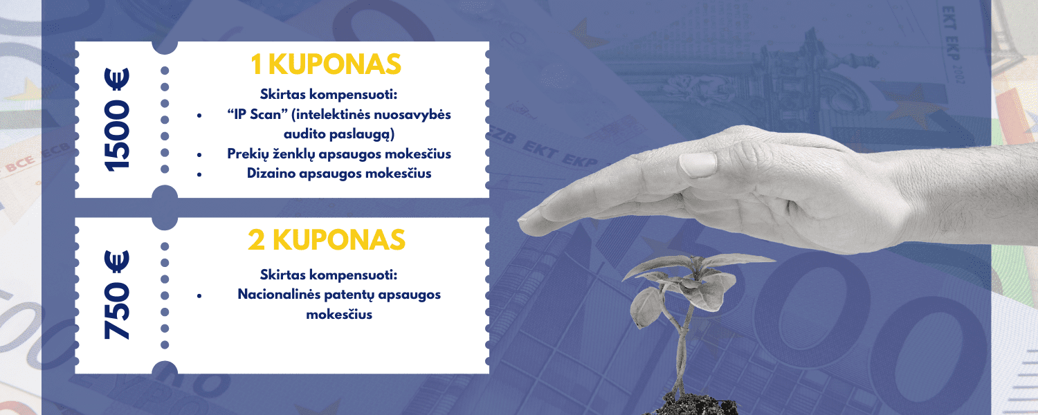 2 kuponai su nuolaidomis-Parama intelektinės nuosavybės apsaugai